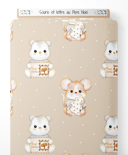 Tissu - Souris et lettre au Père Noël