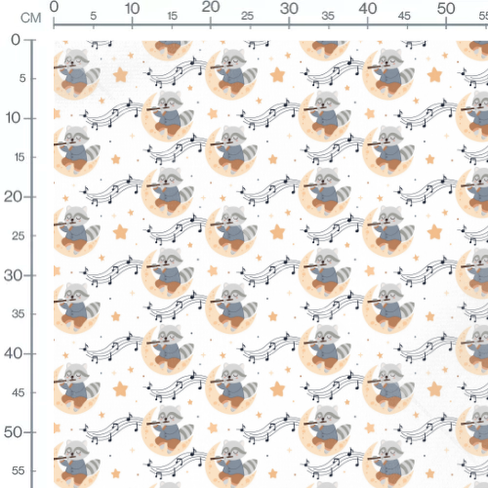 Tissu - Raton laveur sur lune