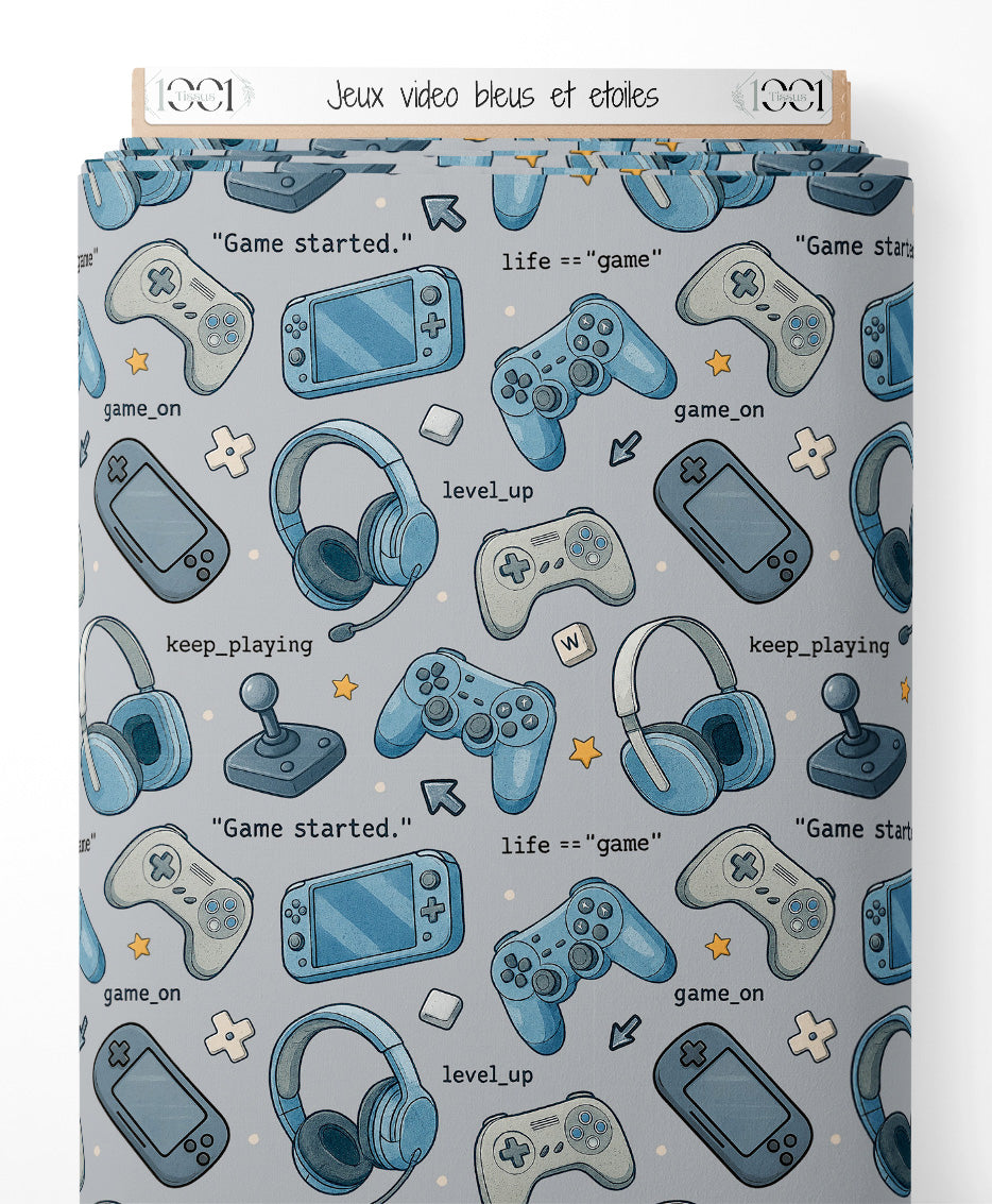 Tissu - Jeux vidéo bleus et étoiles