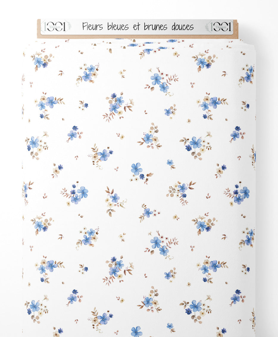 Tissu - Fleurs bleues et brunes douces