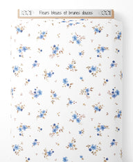 Tissu - Fleurs bleues et brunes douces