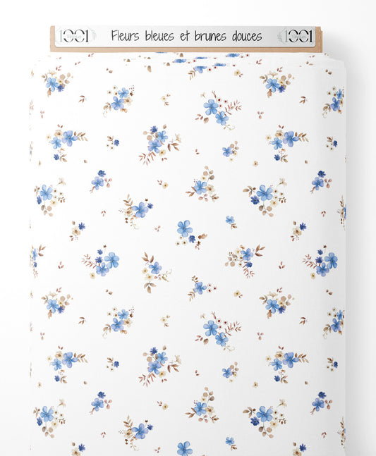 Tissu - Fleurs bleues et brunes douces