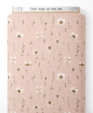 Tissu - Fleurs beige sur rose pâle