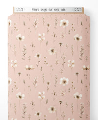 Tissu - Fleurs beige sur rose pâle