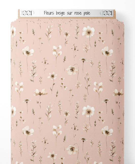 Tissu - Fleurs beige sur rose pâle