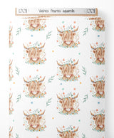 Tissu - Vaches fleuries aquarelle