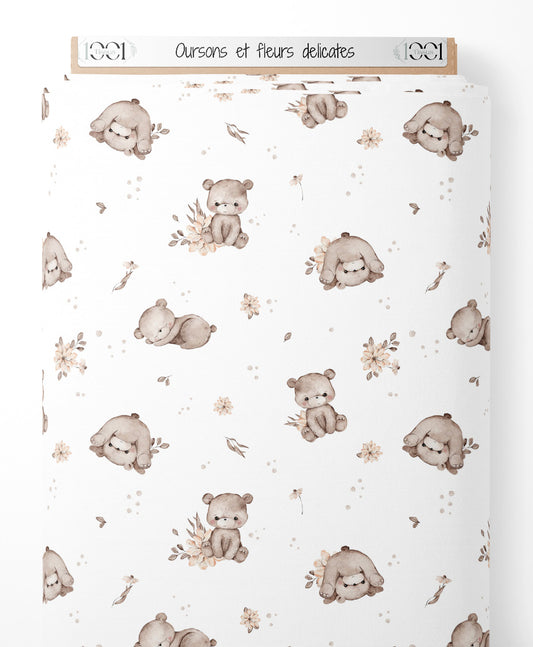Tissu - Oursons et fleurs délicates