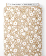 Tissu - Fleurs blanches et feuilles brunes 3