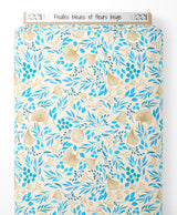 Tissu - Feuilles bleues et fleurs beige