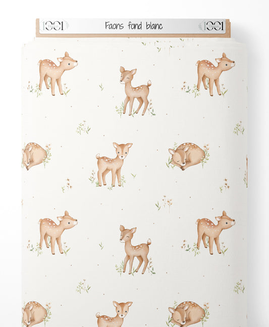 Tissu - Faons sur fond blanc