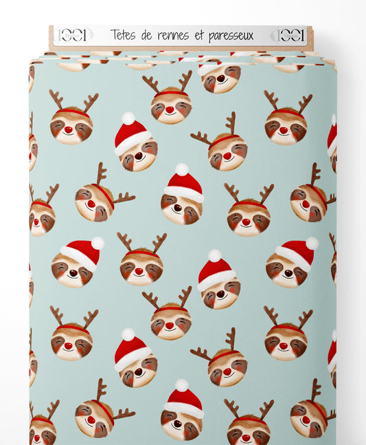 Tissu - Têtes de rennes et paresseux