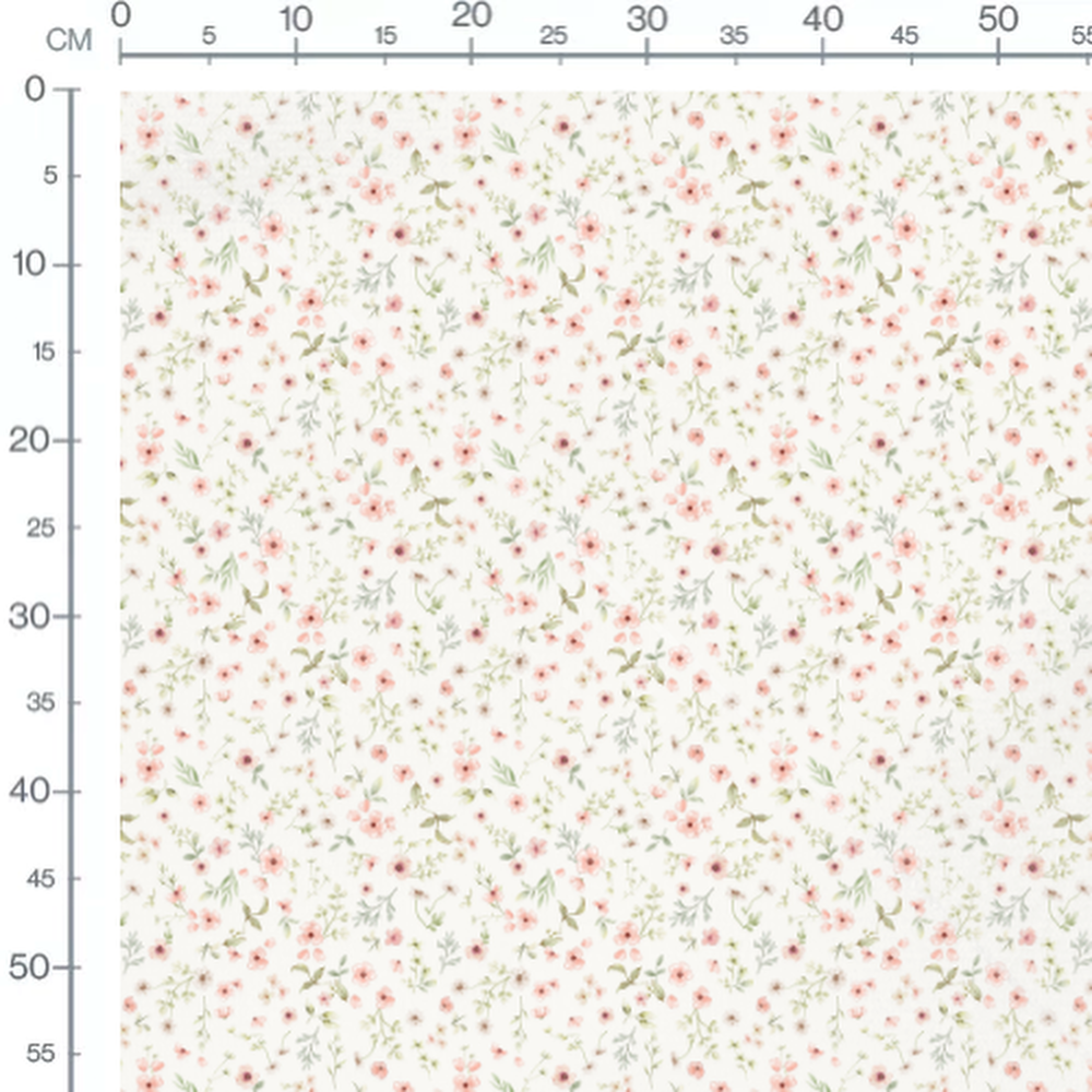 Tissu - Fleurs roses et feuillage vert