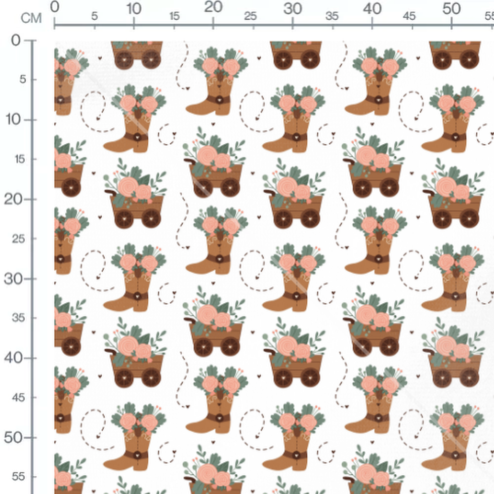 Tissu - Bottes et fleurs roses