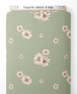 Tissu - Marguerites blanches et beige