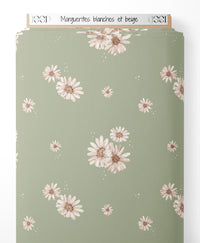 Tissu - Marguerites blanches et beige
