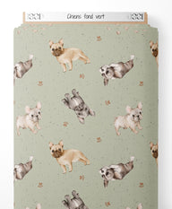 Tissu - Chiens sur fond vert