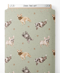 Tissu - Chiens sur fond vert