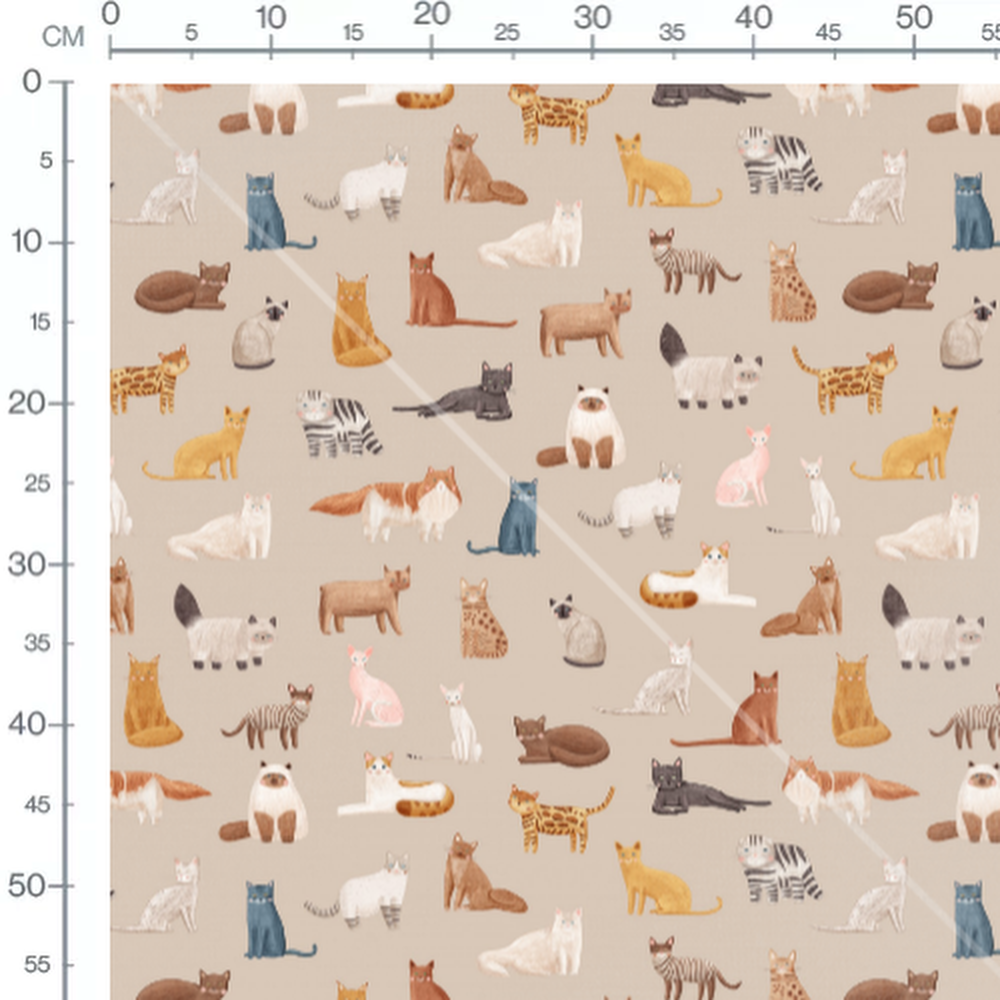Tissu - Chats variés sur beige