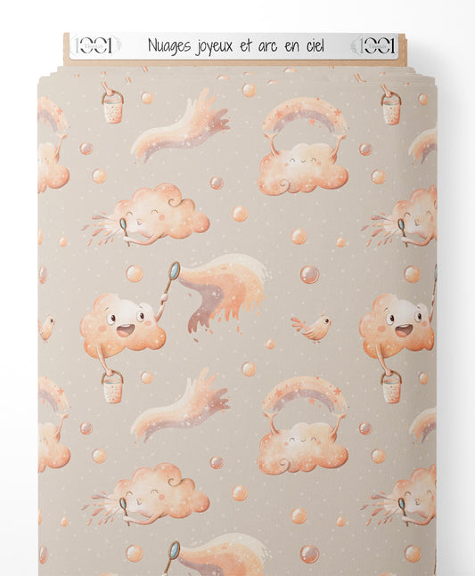 Tissu - Nuages joyeux et arc-en-ciel