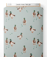 Tissu - Canards bruns sur fond gris