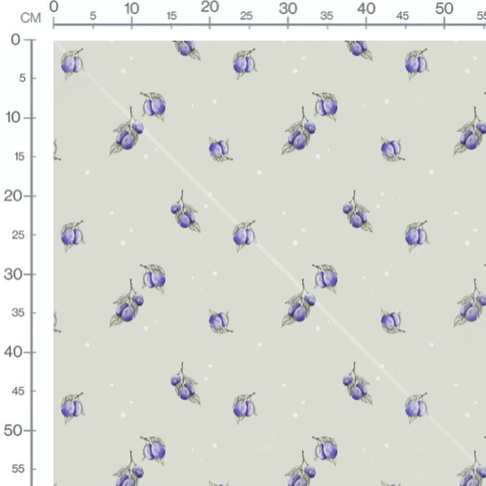 Tissu - Prunes et feuilles vertes