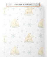 Tissu - Ours crème et flocons gris