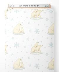 Tissu - Ours crème et flocons gris