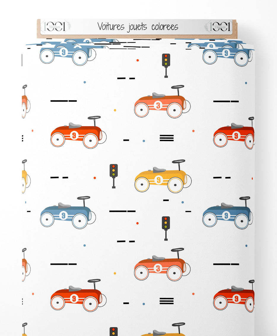 Tissu - Voitures jouets colorées