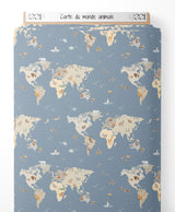 Tissu - Carte du monde animale
