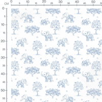 Tissu - Éléphants bleus et arbres