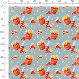 Tissu - Frites souriantes sur bleu