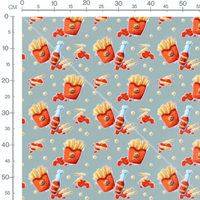 Tissu - Frites souriantes sur bleu
