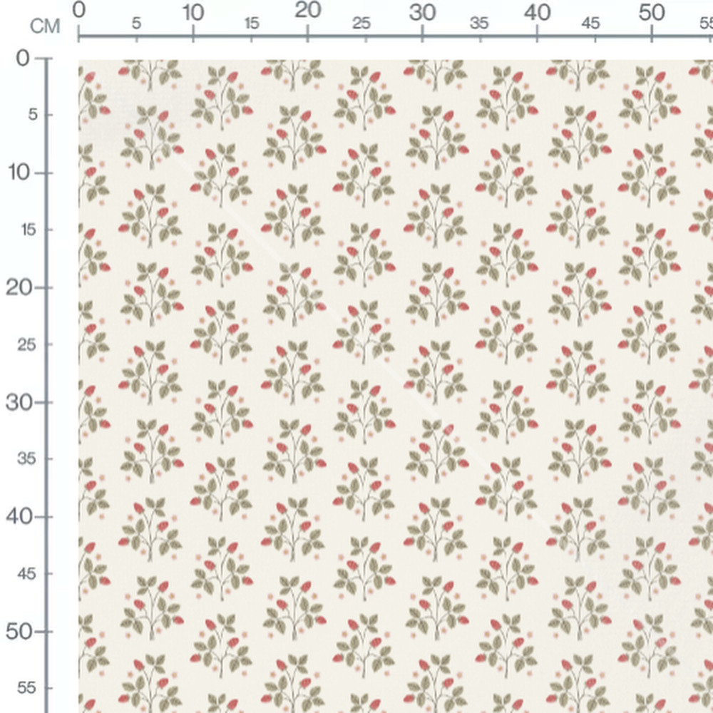 Tissu - Fraises rouges et fleurs roses