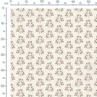 Tissu - Fraises rouges et fleurs roses