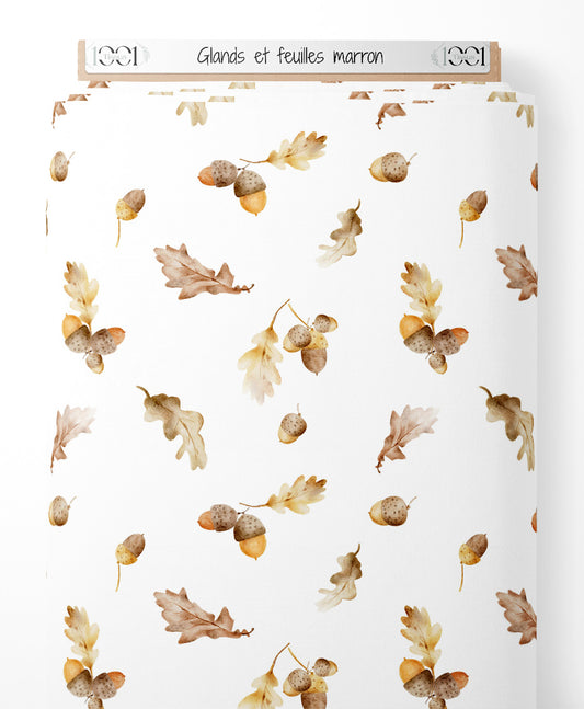 Tissu - Glands et feuilles marron