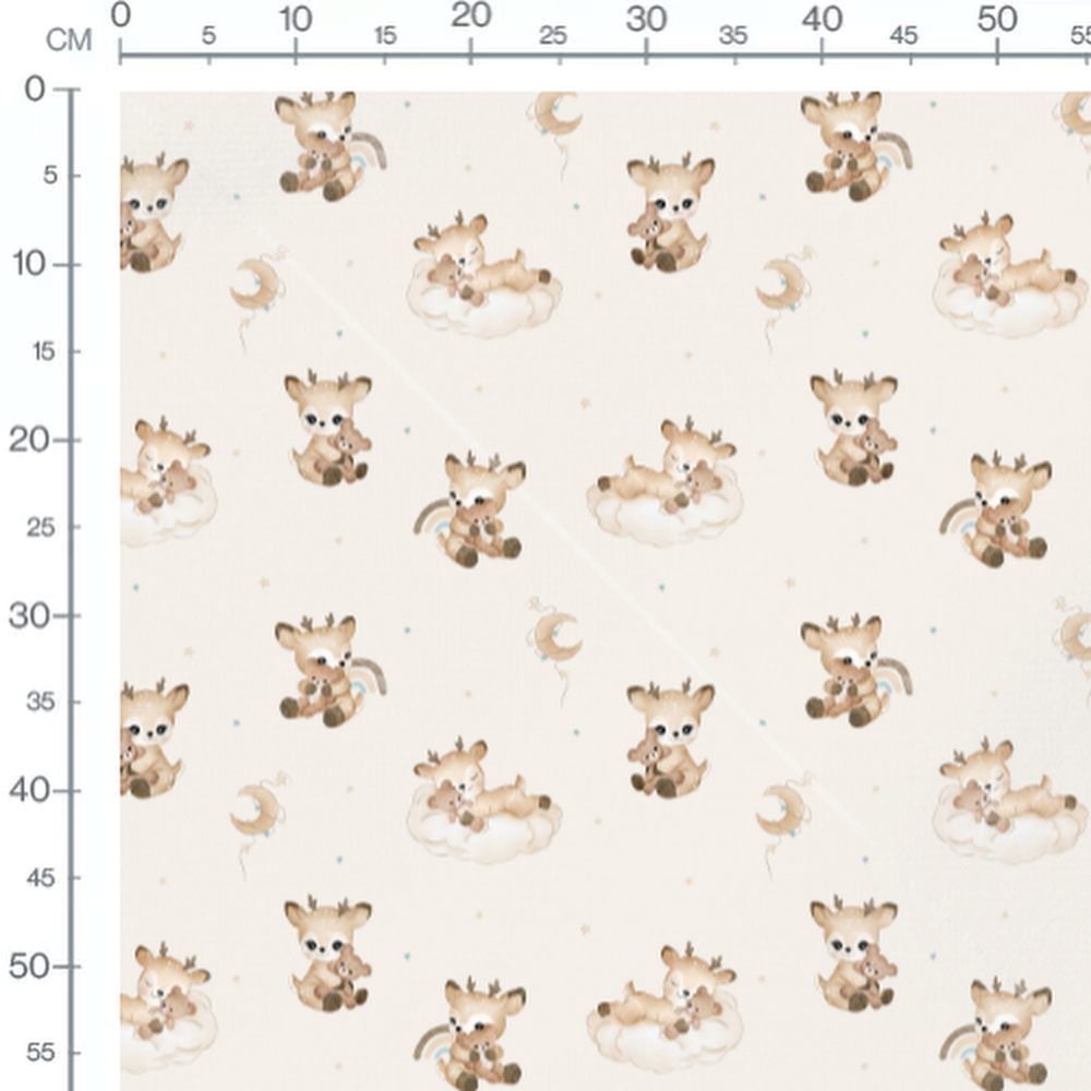 Tissu - Faons et oursons sur crème