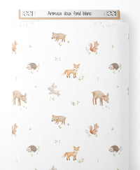Tissu - Animaux doux sur fond blanc