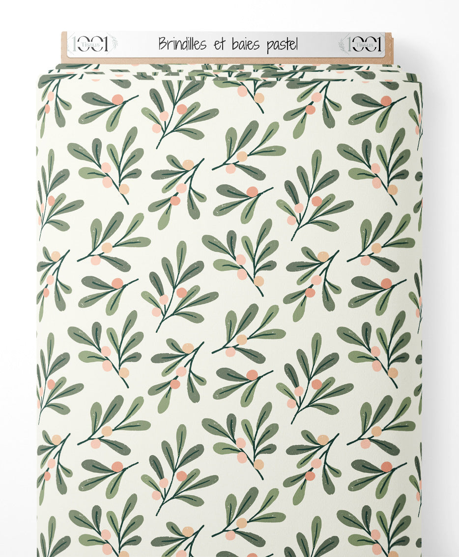 Tissu - Brindilles et baies pastel