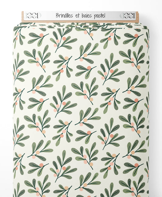 Tissu - Brindilles et baies pastel