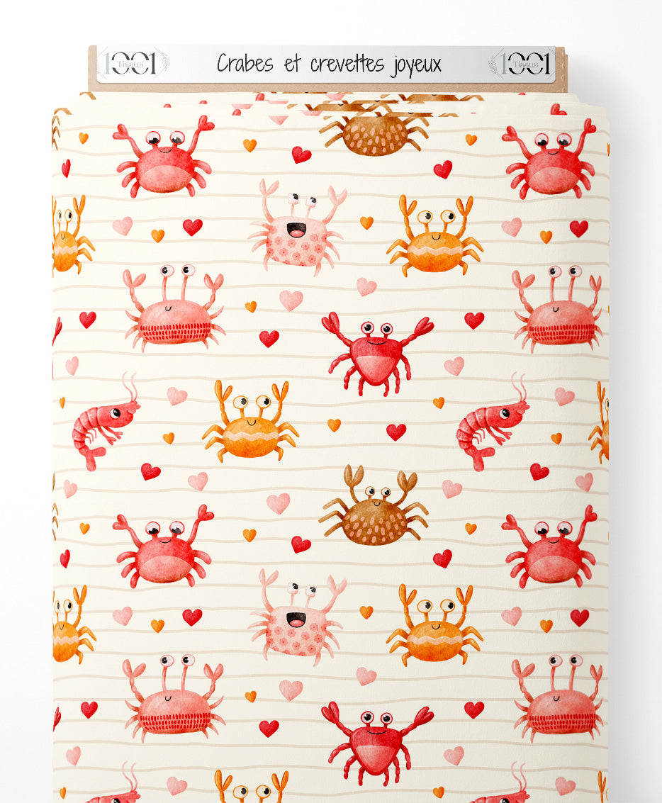 Tissu - Crabes et crevettes joyeux