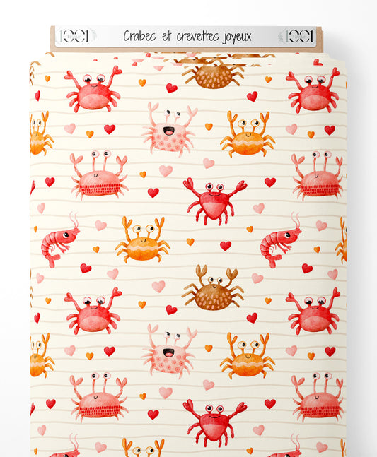 Tissu - Crabes et crevettes joyeux