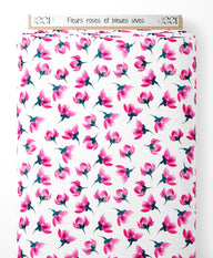 Tissu - Fleurs roses et bleues vives