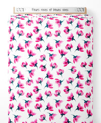 Tissu - Fleurs roses et bleues vives
