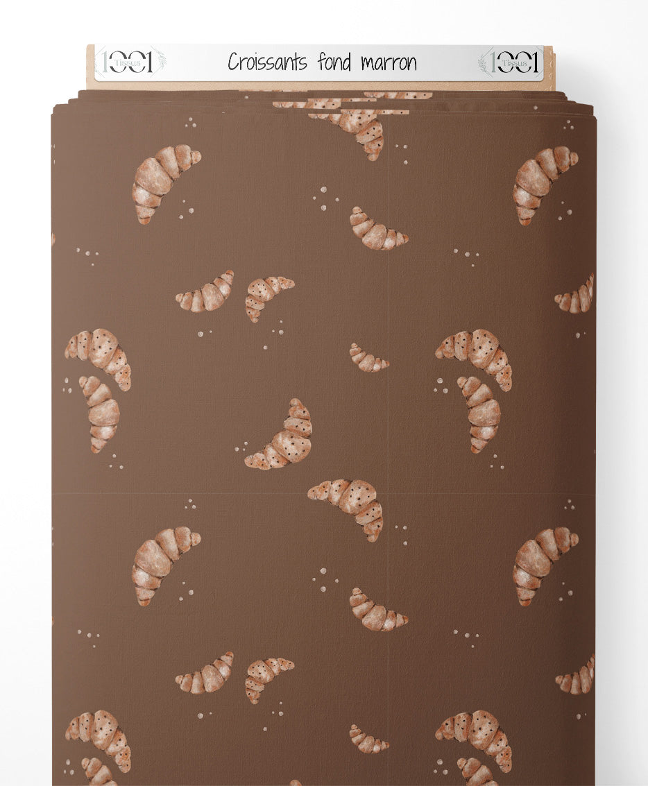 Tissu - Croissants sur fond marron