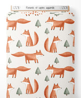 Tissu - Renards et sapins aquarelle