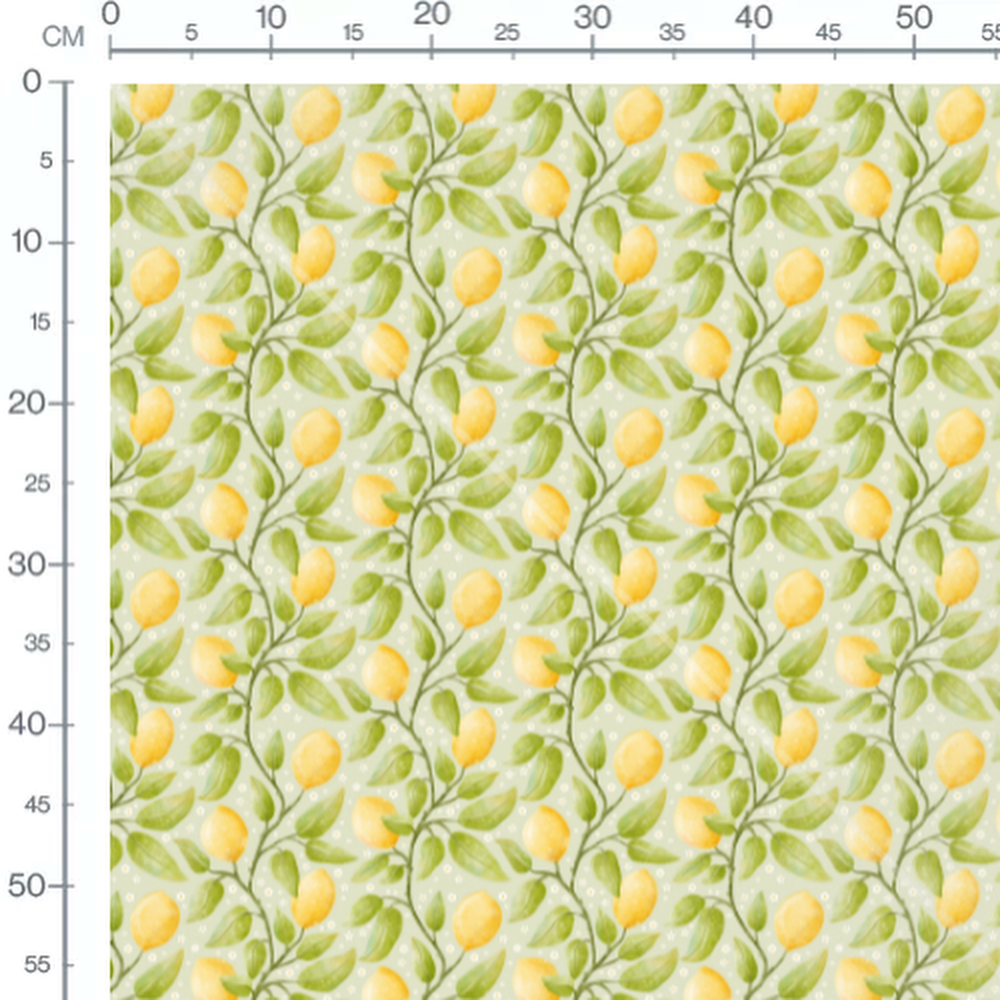 Tissu - Citrons et feuillage vert