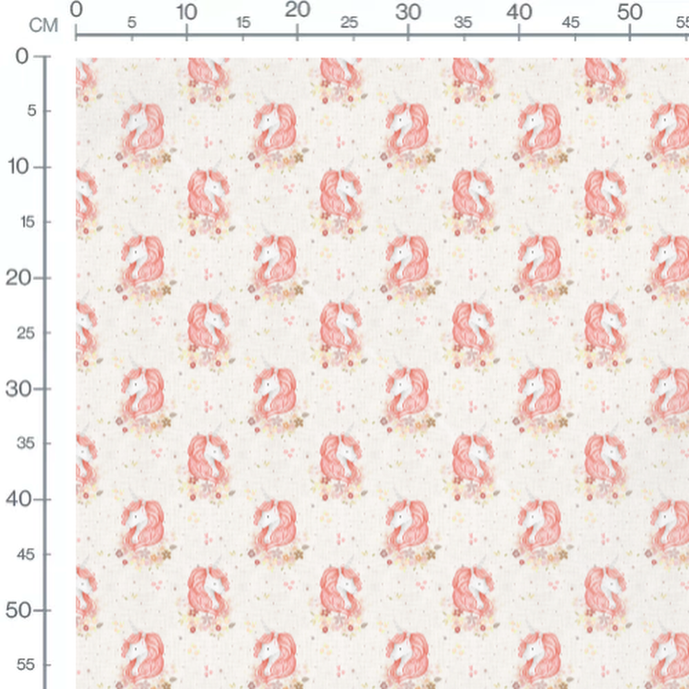 Tissu - Licornes roses et fleurs