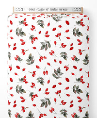 Tissu - Baies rouges et feuilles variées