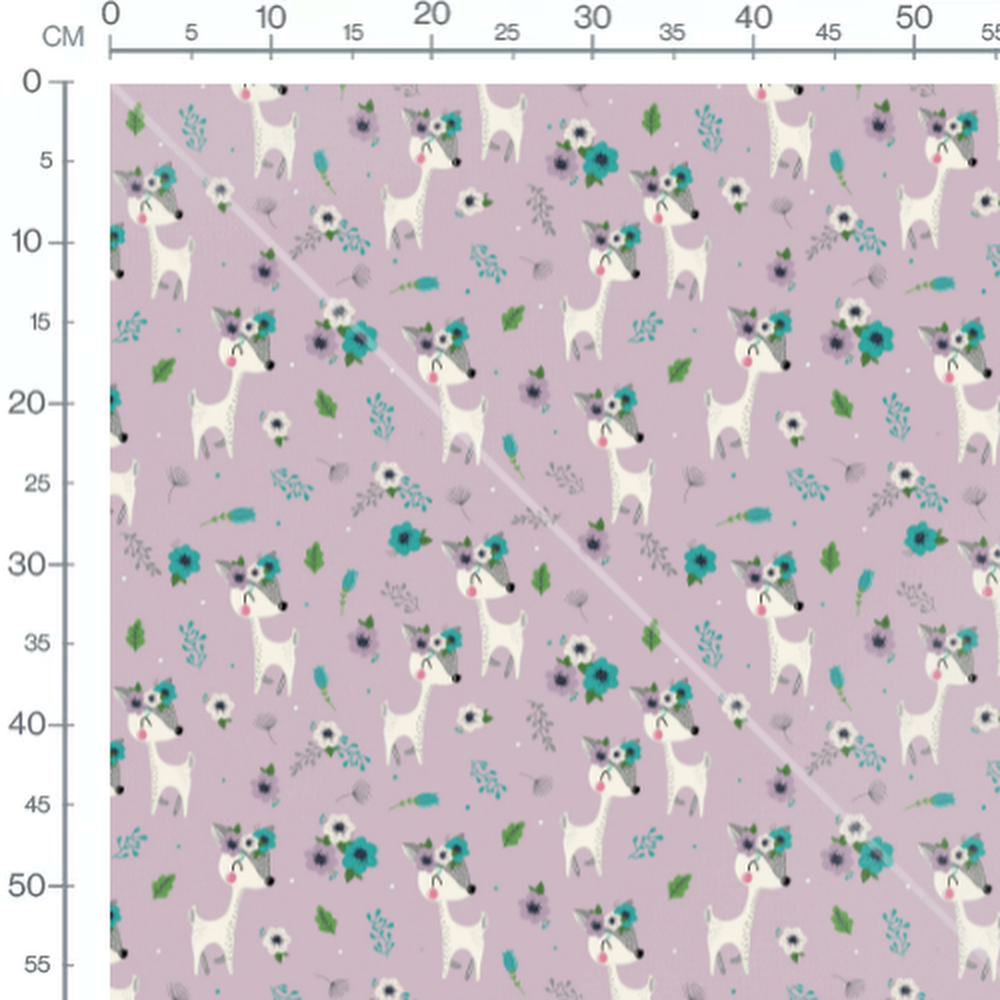 Tissu - Cerfs et fleurs pastel