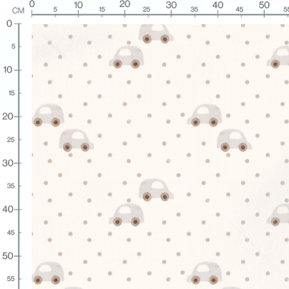 Tissu - Voitures et pois beige